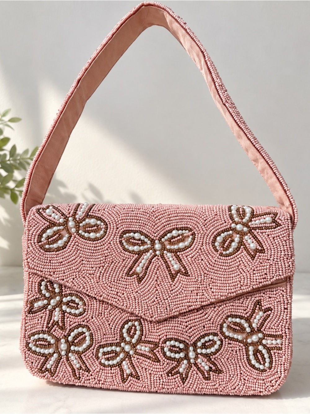 🎀 LC Lauren Conrad Pink Beaded Bow Shoulder Bag